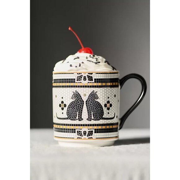 Anthropologie The Bistro Tile Stoneware Coffee Mug: Halloween Edition Cats - Picture 2 of 2